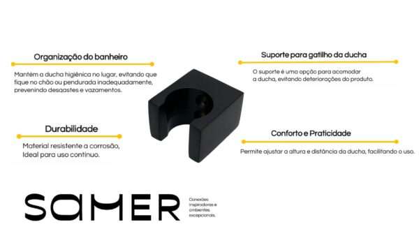 Suporte Em Metal Para Ducha Higiênica Ou Chuveiro Preto Samer - Image 2