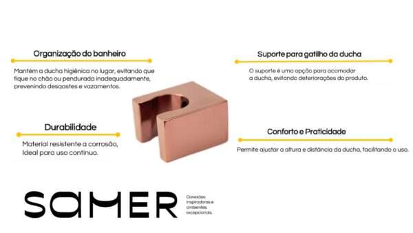 Suporte Em Metal Para Ducha Higiênica Ou Chuveiro Rose Gold Samer - Image 2