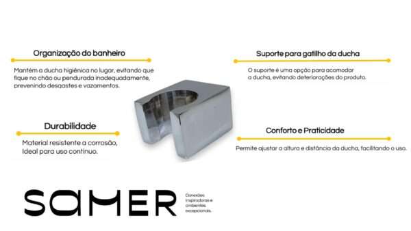 Suporte Em Metal Para Ducha Higiênica Ou Chuveiro Cromado Samer - Image 2